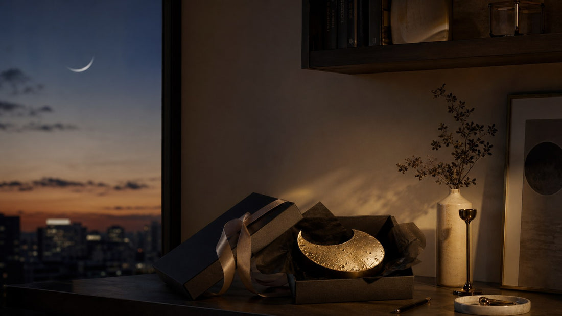 Elegant unusual gift object on a moonlit shelf